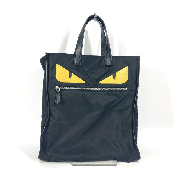 FENDI Tote Bag Vertical Shoulder Bag Monster Bugs Nylon 7VA367 black mens Used Authentic