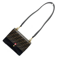 FENDI Handbag 2WAY Shoulder Bag FF Zucca Canai leather 8BT283 Brown x black Women Used Authentic