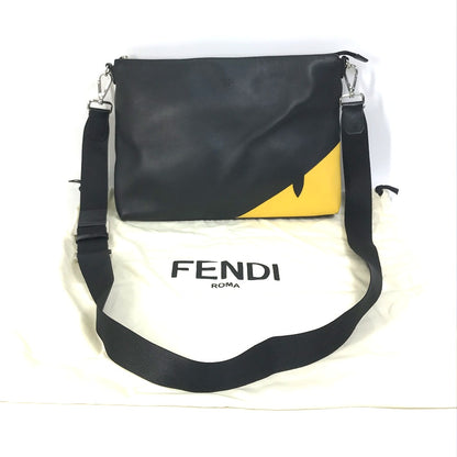 FENDI Shoulder Bag 7VA470 leather black crossbody clutch bag Monster Bugs mens Used Authentic