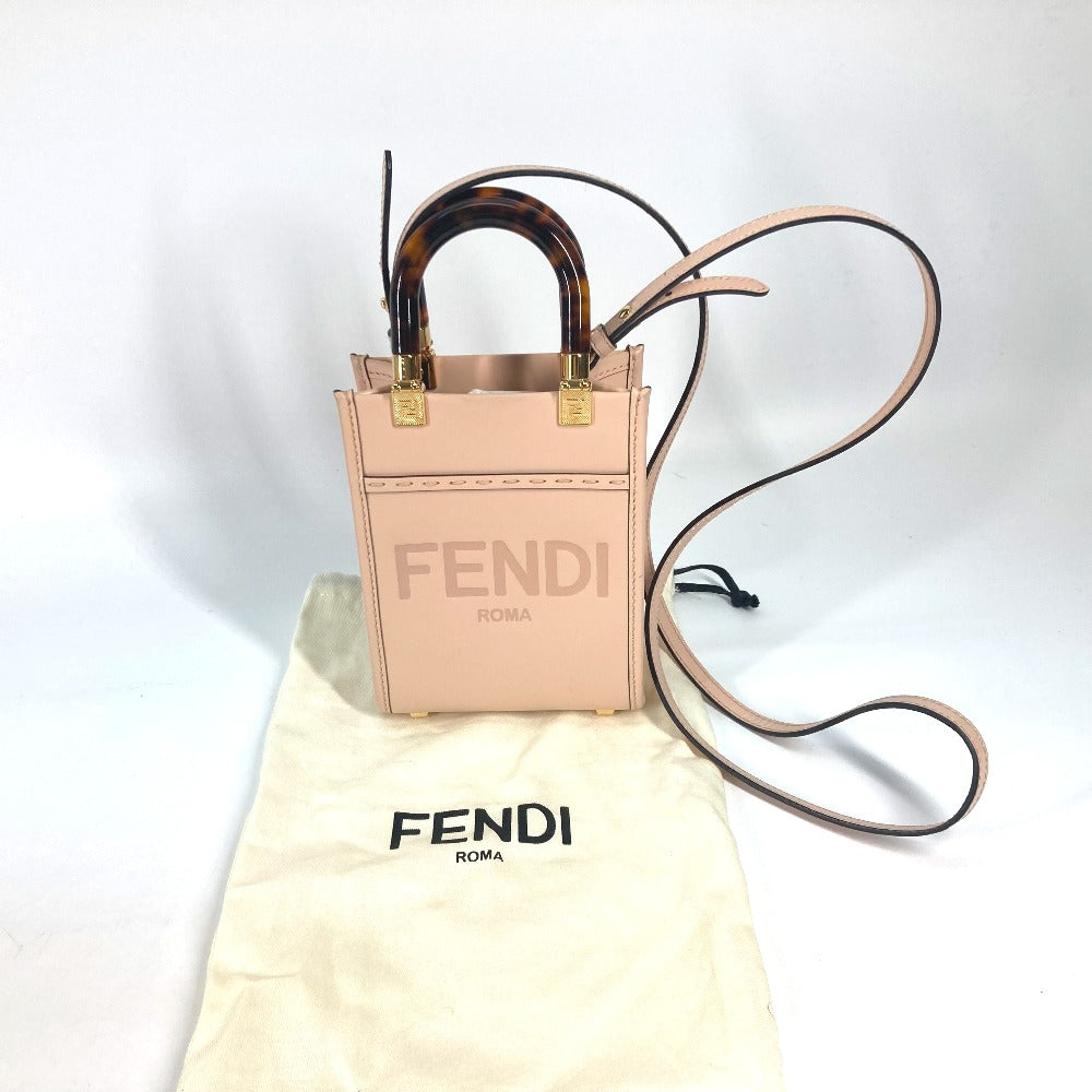 FENDI Handbag 8BS051 leather Beige type Shoulder Bag Crossbody bag sunshine shopper small Women Used Authentic