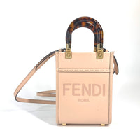 FENDI Handbag 2WAY Shoulder Bag Crossbody bag sunshine shopper small leather 8BS051 Beige Women Used Authentic