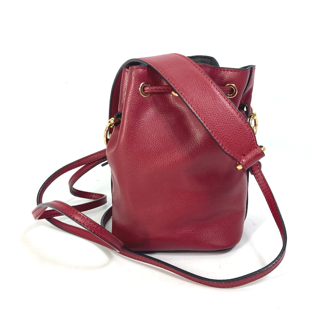 FENDI Shoulder Bag 8BS010 leather Red FFMetal Drawstring Bucket Mini Montresor Women Used Authentic