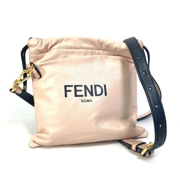 FENDI Shoulder Bag Drawstring Pochette Pouch Crossbody pack slim clutch small leather 8BT337 pink Women Used Authentic