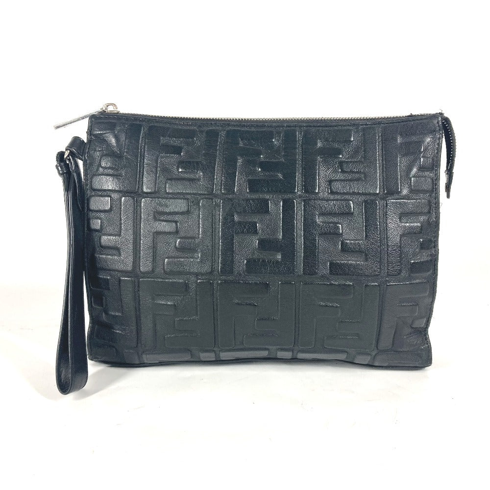 FENDI Clutch bag 7VA491 leather black logo zucca