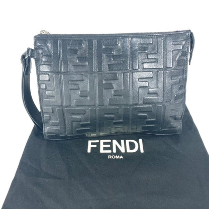 FENDI Clutch bag 7VA491 leather black logo zucca