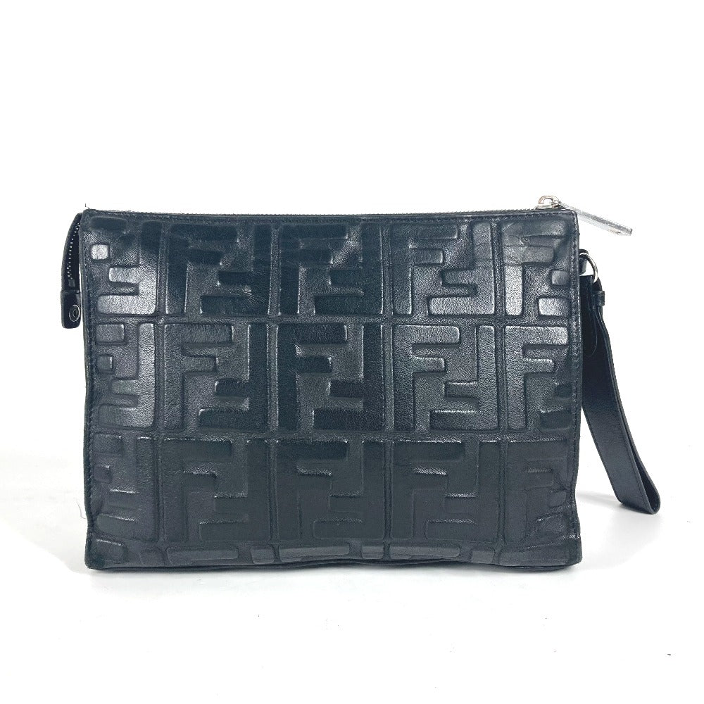 FENDI Clutch bag 7VA491 leather black logo zucca