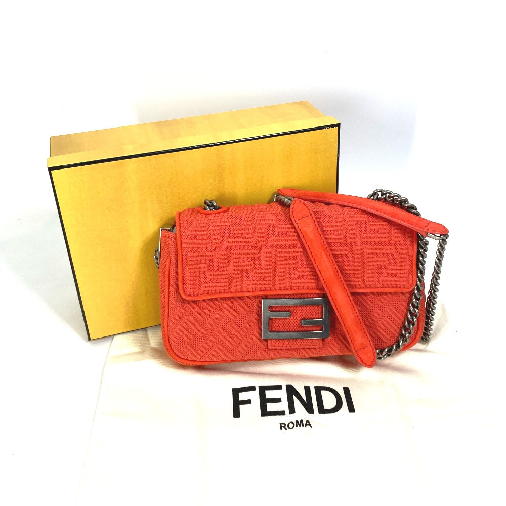 FENDI Shoulder Bag 8BR793 Canvas / leather Red Baguette Chain Midi Women Used Authentic