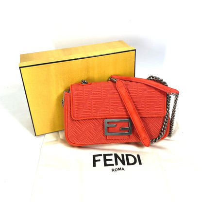 FENDI Shoulder Bag 8BR793 Canvas / leather Red Baguette Chain Midi Women Used Authentic