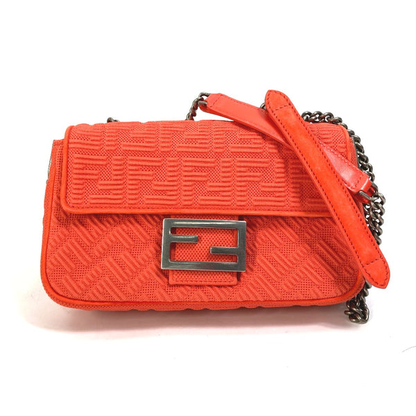 FENDI Shoulder Bag WChain Bag Crossbody Bag Baguette Chain Midi Canvas / leather 8BR793 Red Women Used Authentic