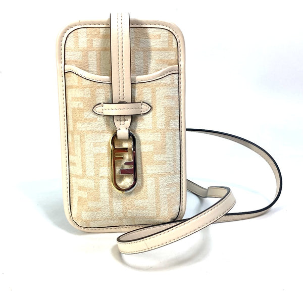 FENDI Pouch Orlock Shoulder Bag Crossbody Smartphone case Zucca Logo Phone Pouch Smartphone Pouch viscose/leather 7AS131 beige Women Used Authentic