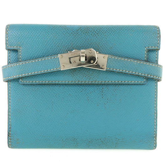 HERMES Bifold Wallet Epsom blue Kelly wallet unisex(Unisex) Used Authentic