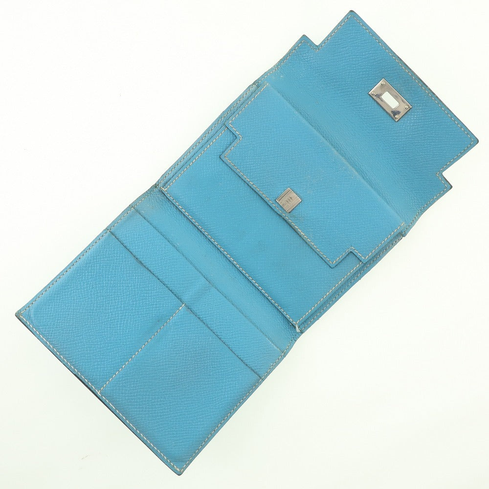 HERMES Bifold Wallet Epsom blue Kelly wallet unisex(Unisex) Used Authentic