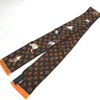 LOUIS VUITTON scarf MP2268 silk Brown bandeau cat gram Women Used Authentic