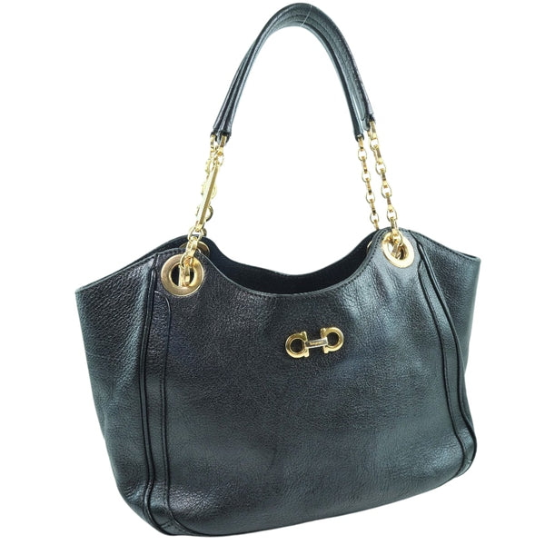 Salvatore Ferragamo Handbag Chain tote Gancini Calfskin black Women Used Authentic