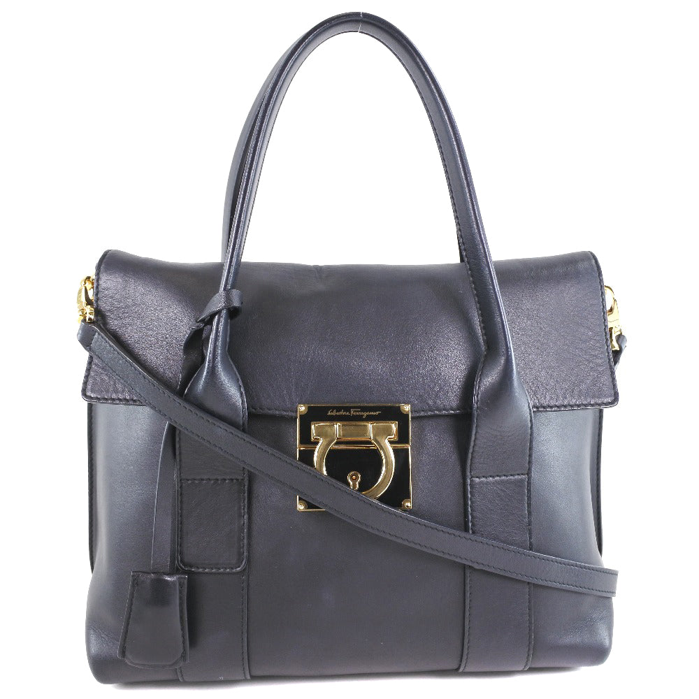 Salvatore Ferragamo Handbag 21 D941/02 Calfskin black 2wayShoulder Gancini Women Used Authentic