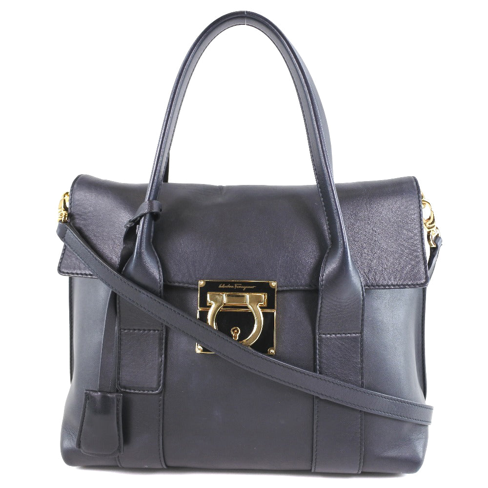 Salvatore Ferragamo Handbag 21 D941/02 Calfskin black 2wayShoulder Gancini Women Used Authentic