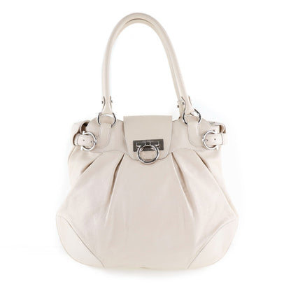 Salvatore Ferragamo Shoulder Bag Calfskin White Gancini Women Used Authentic