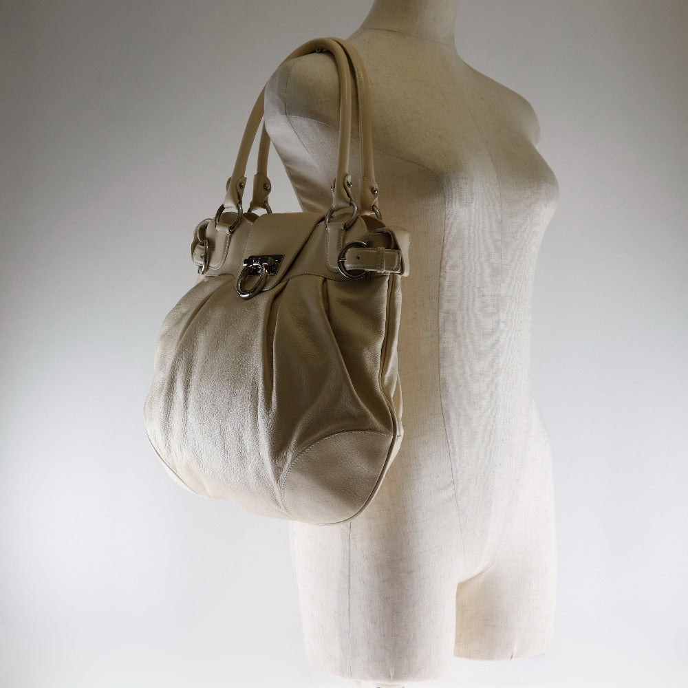 Salvatore Ferragamo Shoulder Bag Calfskin White Gancini Women Used Authentic