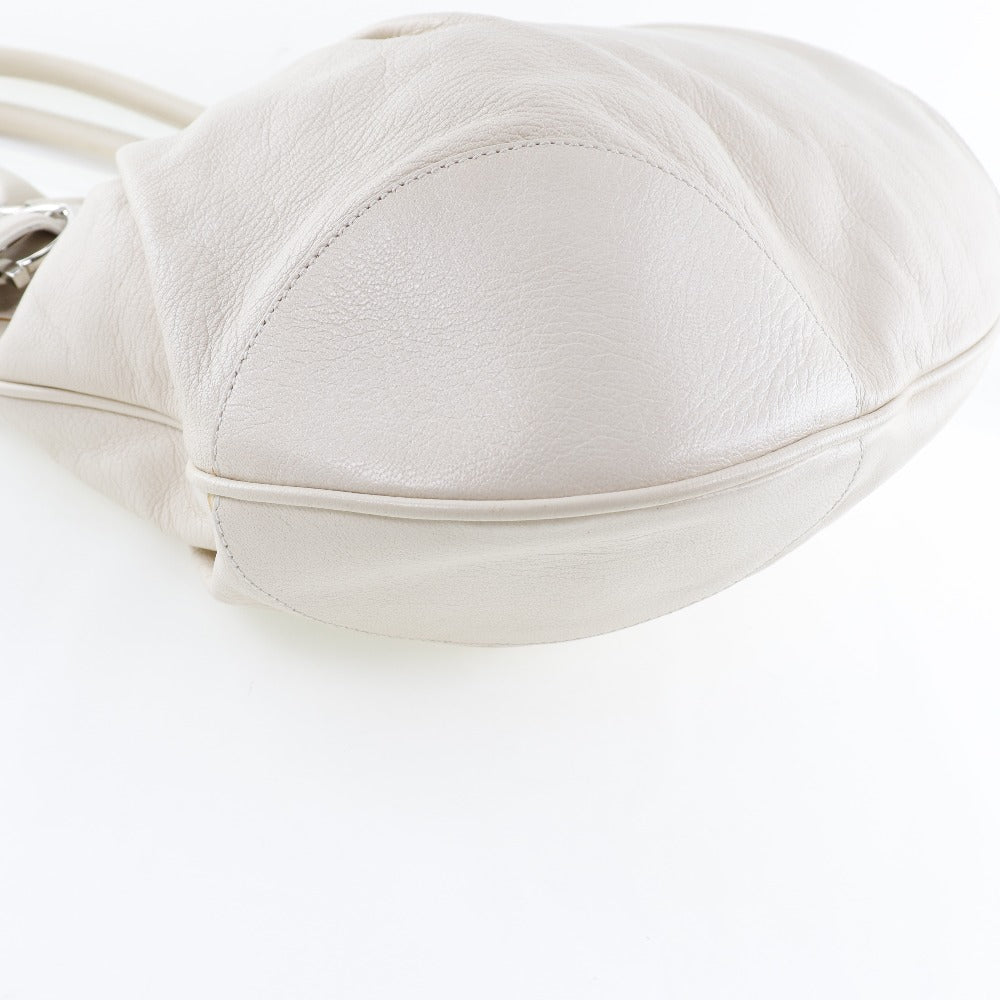 Salvatore Ferragamo Shoulder Bag Calfskin White Gancini Women Used Authentic