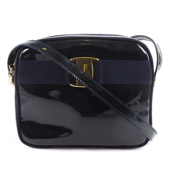 Salvatore Ferragamo Shoulder Bag Vala Patent leather DE-21 3096 black Women Used Authentic