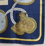 HERMES scarf Dressed horse GRAND APPARAT Carre90 silk Blue Women Used Authentic