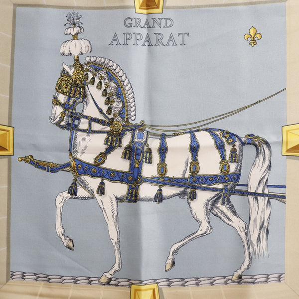 HERMES scarf Dressed horse GRAND APPARAT Carre90 silk Blue Women Used Authentic