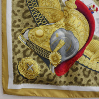 HERMES scarf helmet and feather CASQUES et PLUMETS Carre90 silk yellow Women Used Authentic