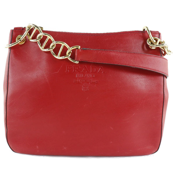 PRADA Shoulder Bag Embossed logo one belt Calfskin Red Women Used Authentic