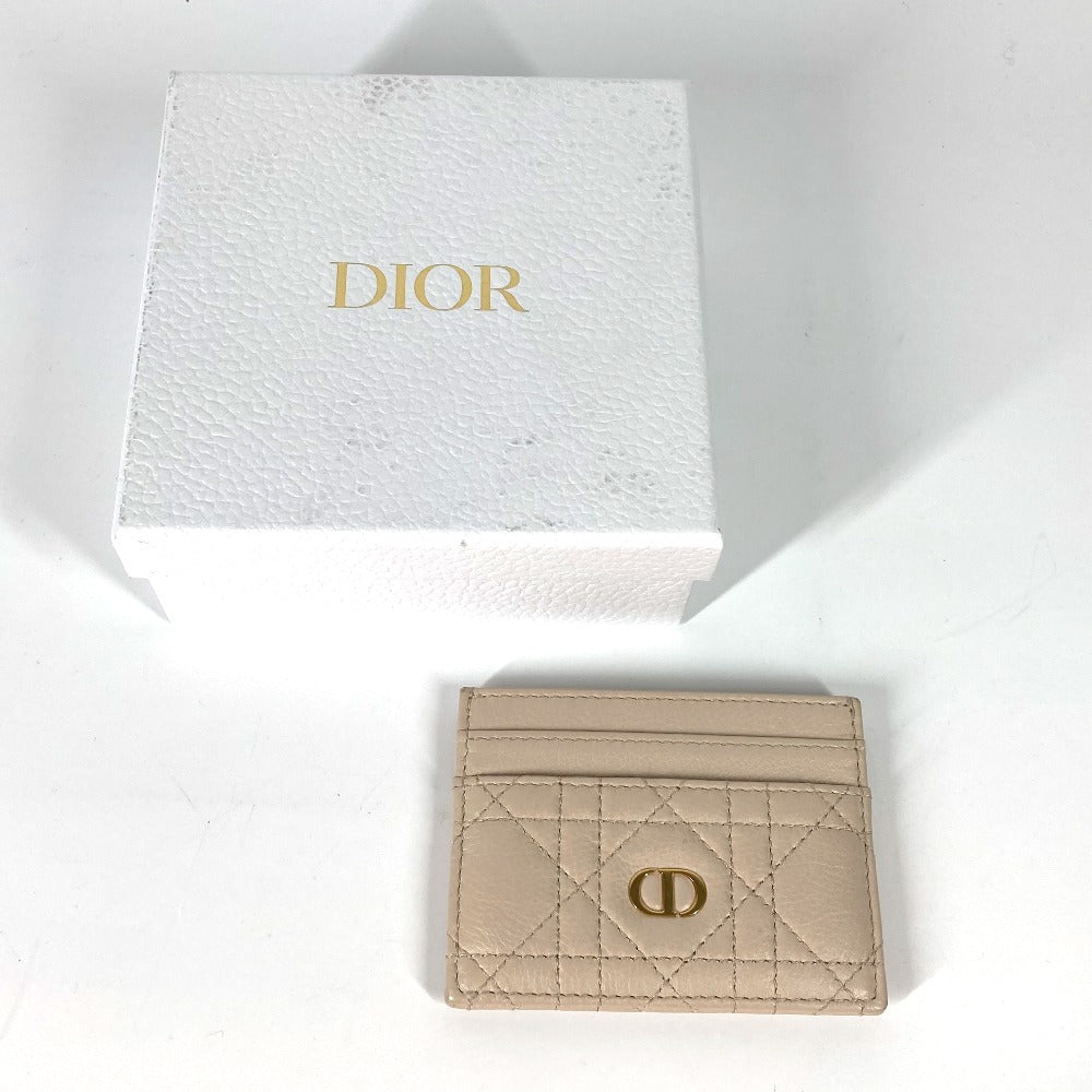 Dior Card Case leather beige Canage CARO Women Used Authentic