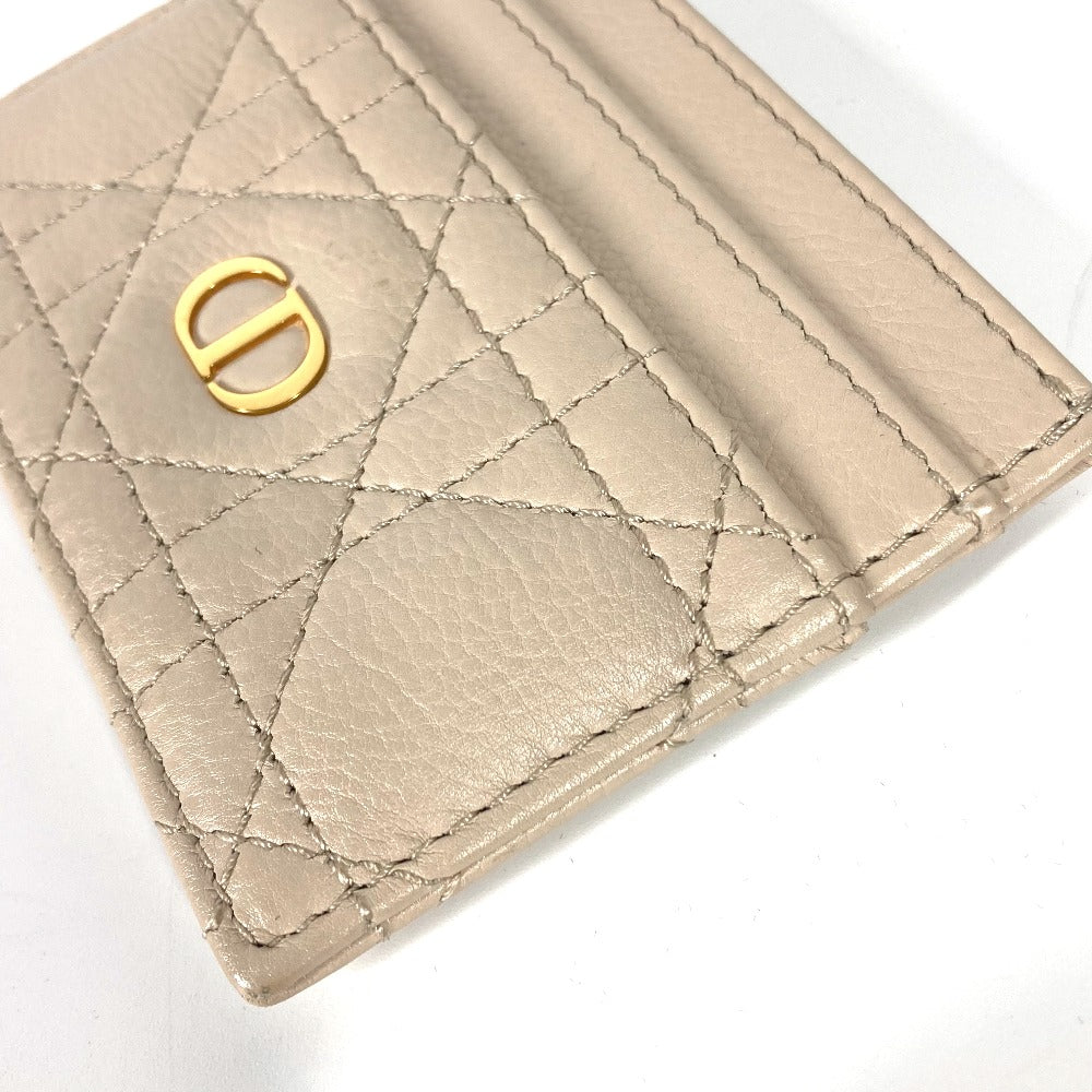 Dior Card Case leather beige Canage CARO Women Used Authentic