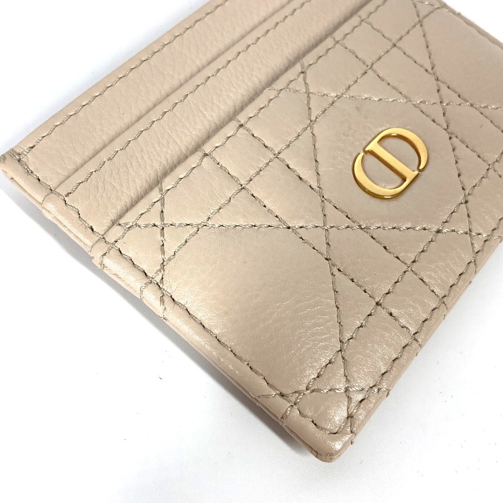 Dior Card Case leather beige Canage CARO Women Used Authentic