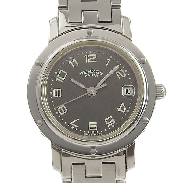 HERMES Watches Quartz Clipper Stainless Steel CL4.210 black Dial color:black Women Used Authentic
