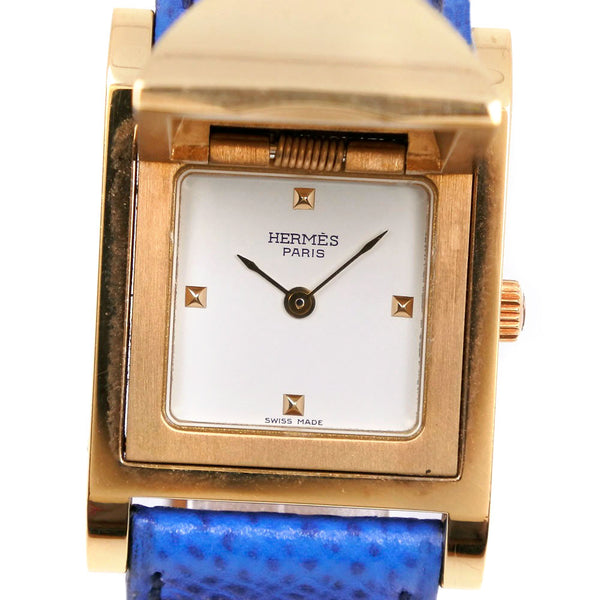HERMES Watches Quartz Medor Plated Gold, Leather ME1.210 Blue Dial color:White Women Used Authentic