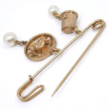CHANEL Brooch COCO Mark Plated Gold, Faux Pearl gold Women Used Authentic