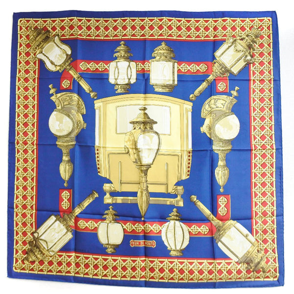 HERMES scarf FEUX DE ROUTE Carre90 silk Red / yellow / blue Women Used Authentic
