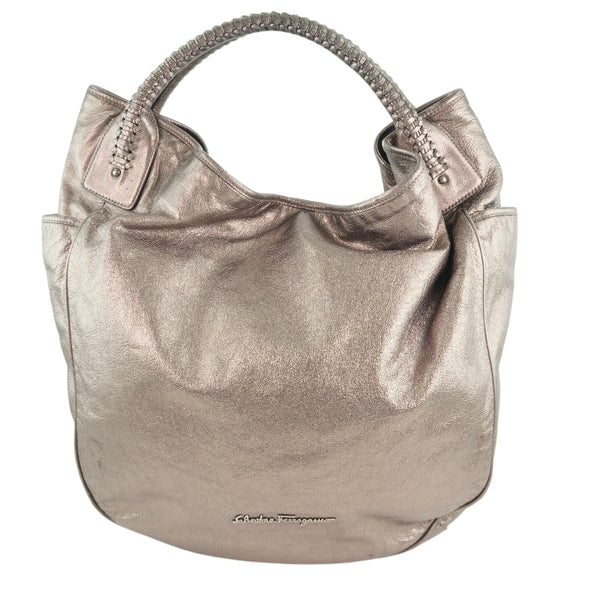 Salvatore Ferragamo Handbag leather Cancer meta Women Used Authentic