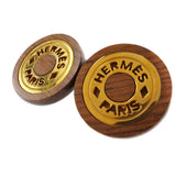 HERMES Earring Serie Wood, Plated Gold Brown / Gold Women Used Authentic