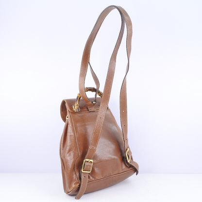 GUCCI Backpack 003.1705.0030 Calfskin Brown Bamboo Women Used Authentic