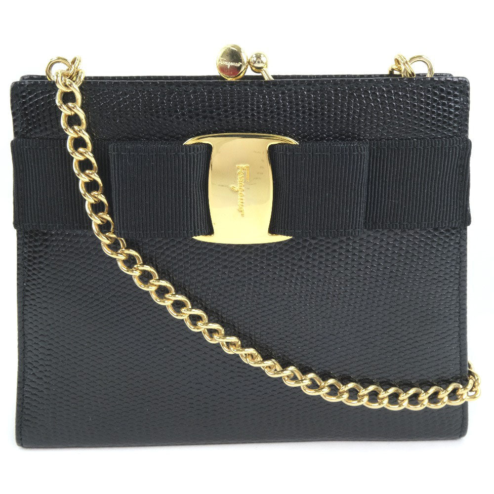 Salvatore Ferragamo Shoulder Bag 22-3054 Calfskin black Vala ChainShoulder Women Used Authentic