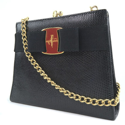 Salvatore Ferragamo Shoulder Bag 22-3054 Calfskin black Vala ChainShoulder Women Used Authentic