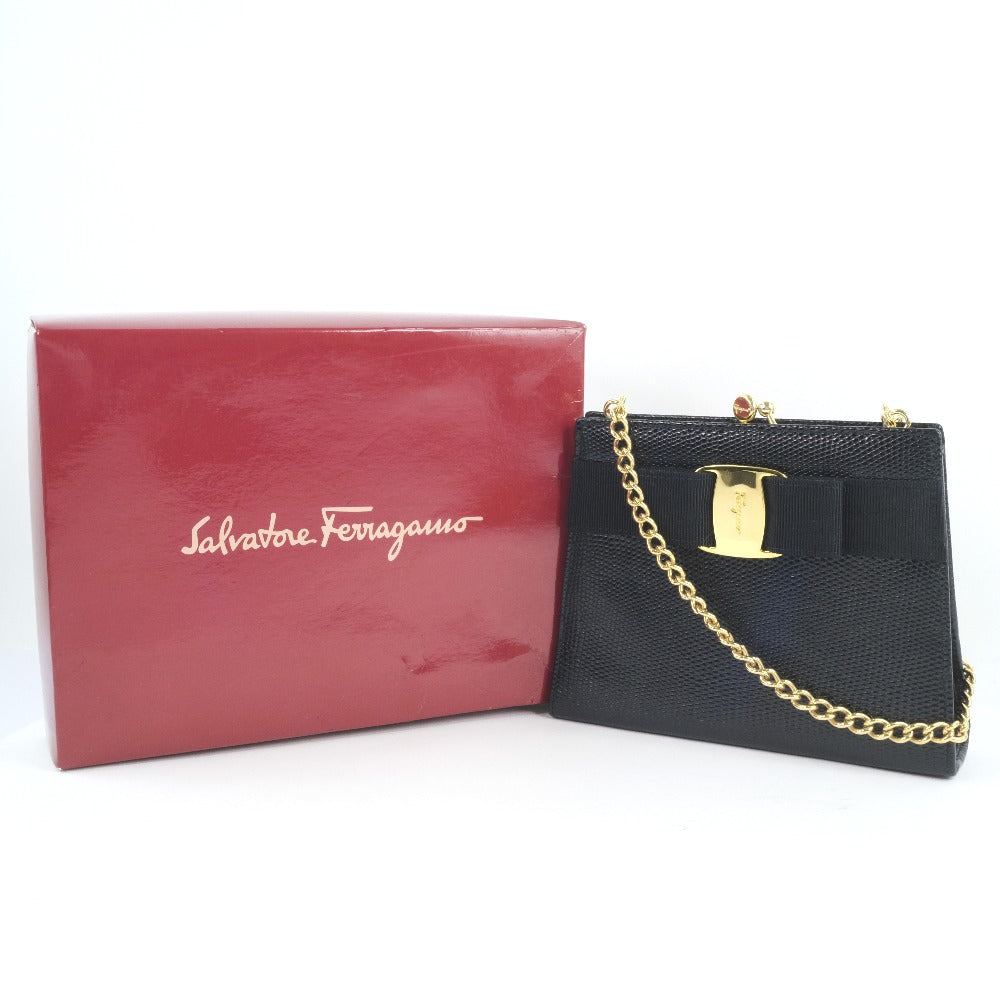 Salvatore Ferragamo Shoulder Bag 22-3054 Calfskin black Vala ChainShoulder Women Used Authentic