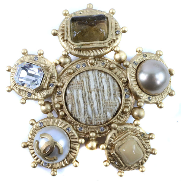 CHANEL Brooch Plated Gold, Rhinestones, Faux Pearls gold Women Used Authentic