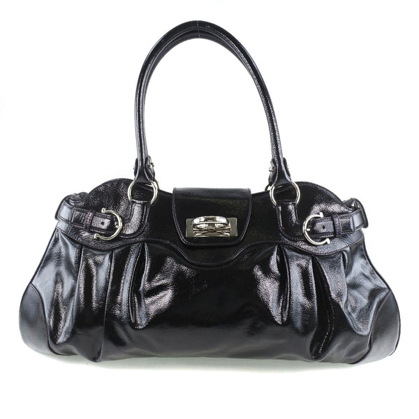Salvatore Ferragamo Shoulder Bag Gancini Patent leather black Women Used Authentic
