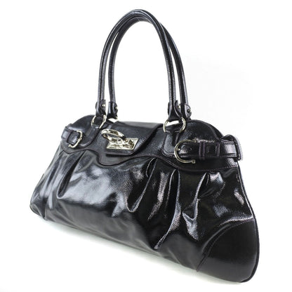 Salvatore Ferragamo Shoulder Bag Patent leather black Gancini Women Used Authentic