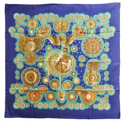 HERMES scarf silk Blue Carre90 Women Used Authentic