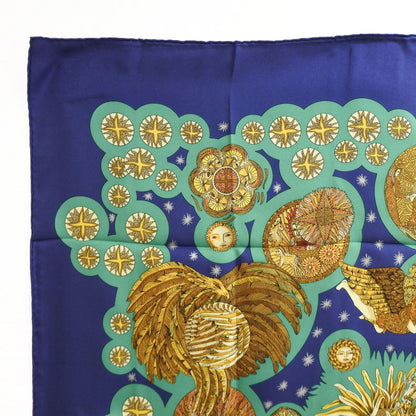 HERMES scarf silk Blue Carre90 Women Used Authentic