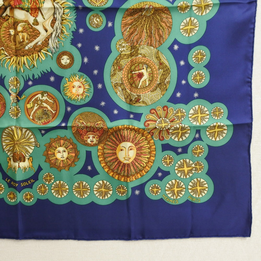 HERMES scarf silk Blue Carre90 Women Used Authentic