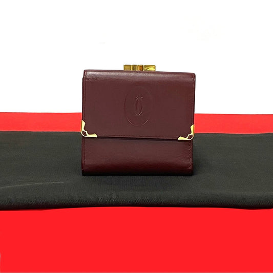 CARTIER Bifold Wallet Calfskin wine-red Must Line