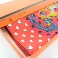 HERMES scarf heart Carre42 silk Red Women Used Authentic