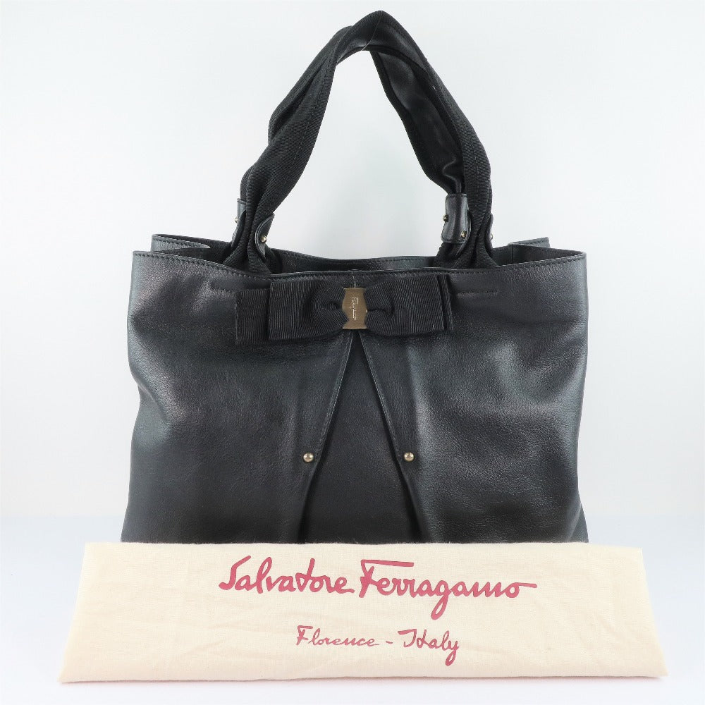 Salvatore Ferragamo Handbag Calfskin black Vera Ribbon Women Used Authentic